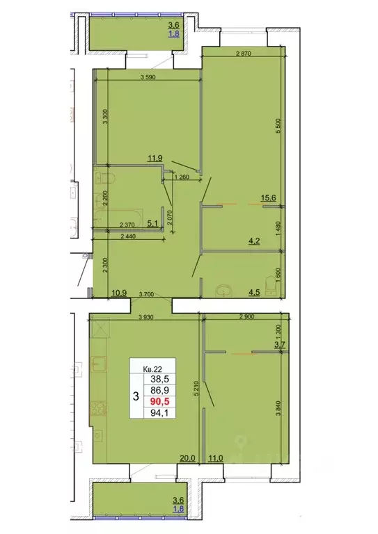 3-к кв. Костромская область, Кострома Кинешемское ш., 88 (90.5 м) - Фото 0