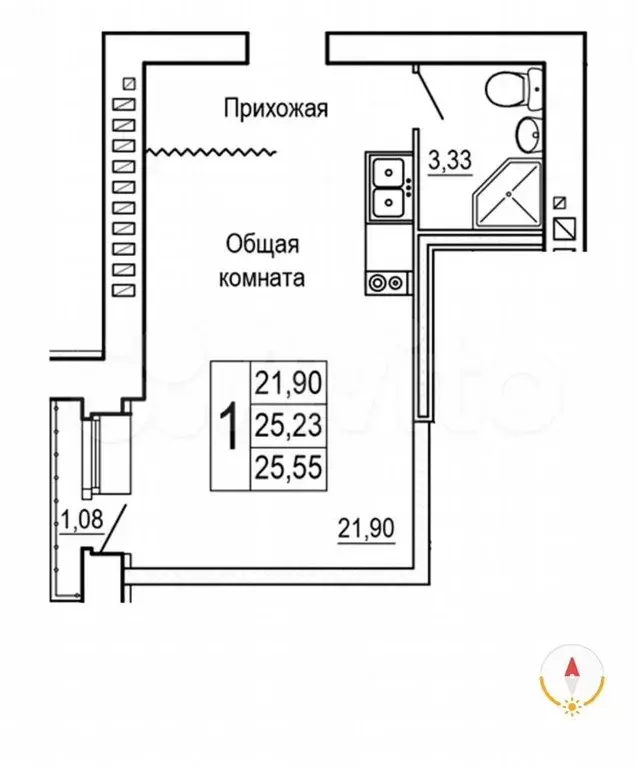 Квартира-студия, 26 м, 9/9 эт. - Фото 1