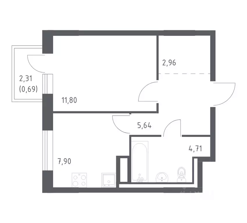 1-к кв. Ленинградская область, Ломоносовский район, Лаголовское с/пос, ... - Фото 1