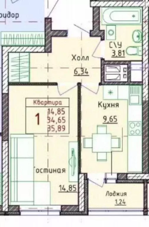 1-к кв. Башкортостан, Уфа ул. Героя Курбангалеева, 5 (34.4 м) - Фото 2