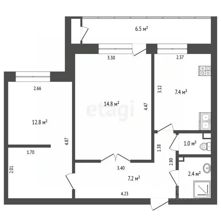 2-к кв. Тюменская область, Тюмень Заречный проезд, 6к2 (45.6 м) - Фото 1
