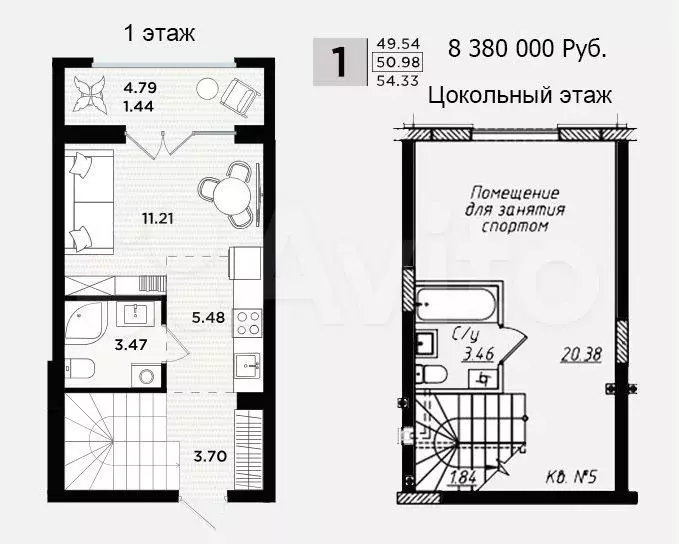 1-к. квартира, 51 м, 1/5 эт. - Фото 0