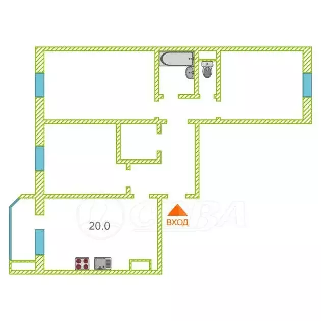 3-комнатная квартира: Тюмень, улица Федюнинского, 62 (86 м) - Фото 2