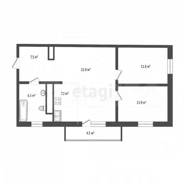 2-к. квартира, 66,6 м, 2/4 эт. - Фото 0