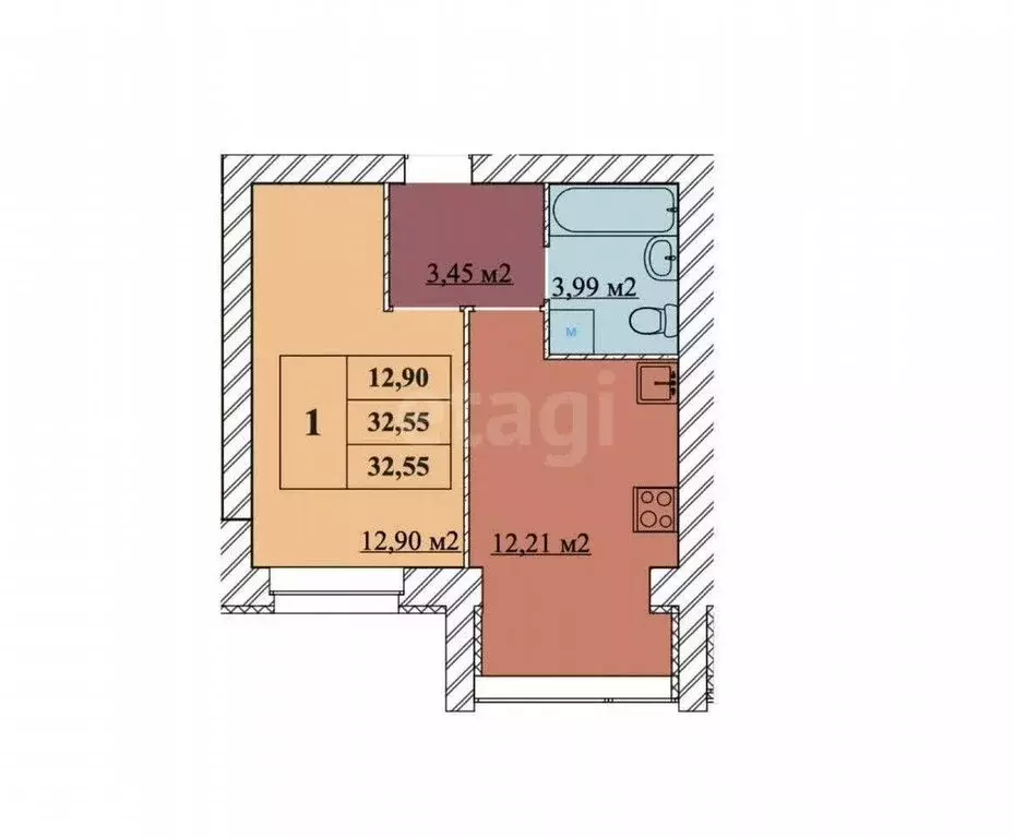 1-комнатная квартира: Ярославль, 2-й Брагинский проезд, 22 (32.55 м) - Фото 1