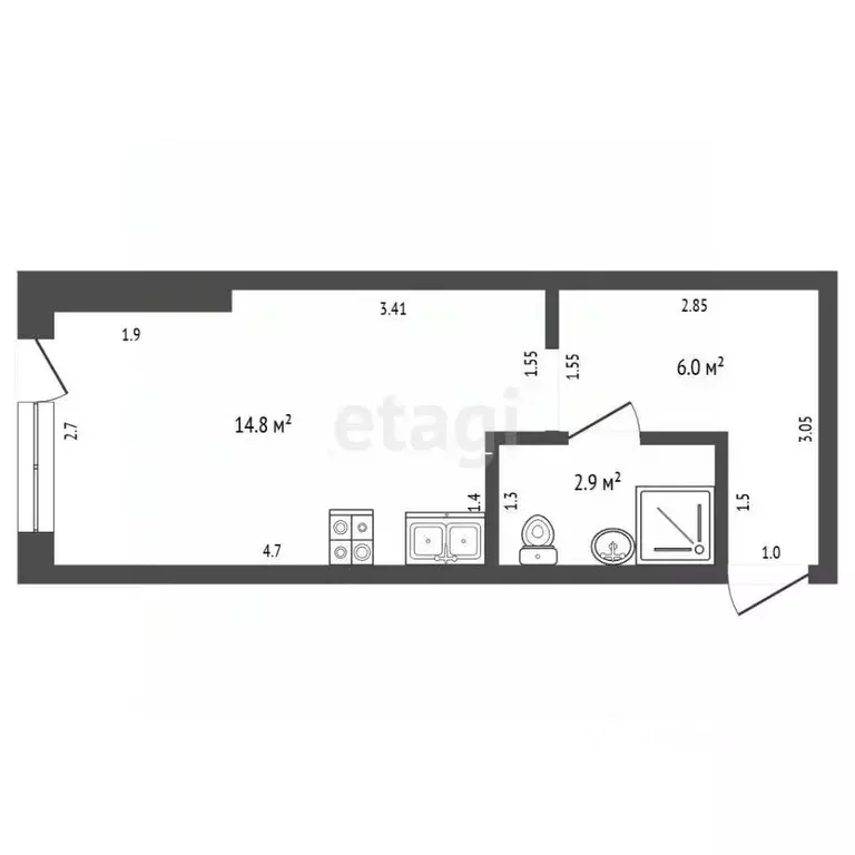 Студия Москва д. Тупиково, Базы отдыха Чайка тер., 1с2 (23.7 м) - Фото 2