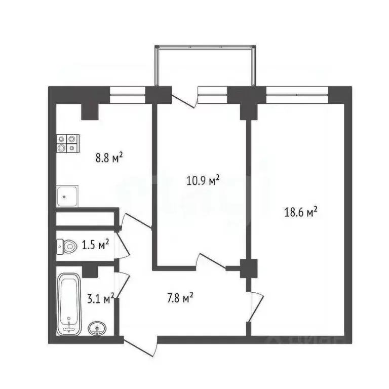 2-к кв. Тюменская область, Тюмень ул. Прокопия Артамонова, 13 (48.9 м) - Фото 1