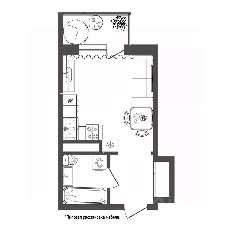 Студия Тюменская область, Тюмень ул. Тальниковая, 3 (21.2 м) - Фото 1