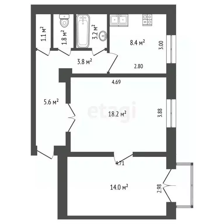 2-к кв. Псковская область, Псков ул. Яна Фабрициуса, 25 (56.1 м) - Фото 2