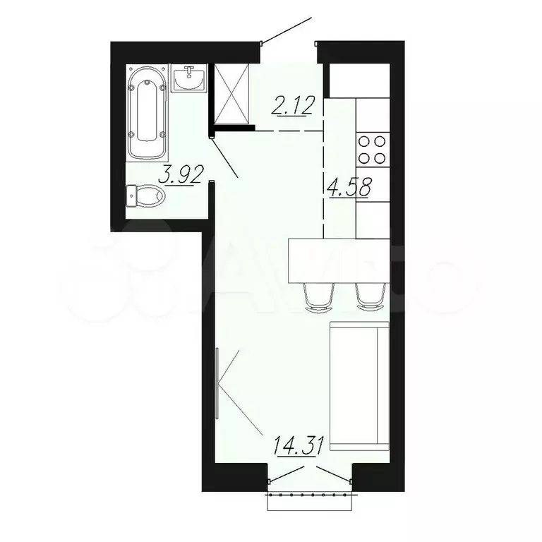Квартира-студия, 24,9 м, 3/4 эт. - Фото 0
