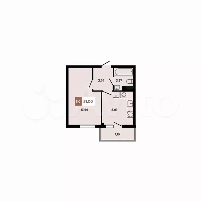 1-к. квартира, 31 м, 5/8 эт. - Фото 0