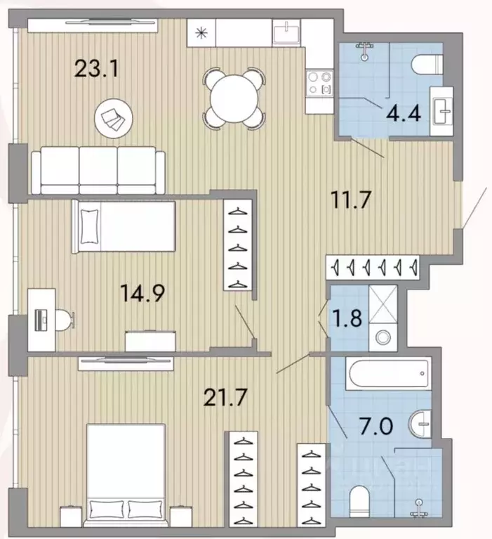 3-к кв. Москва ул. Нижние Мневники, 10 (86.0 м) - Фото 2