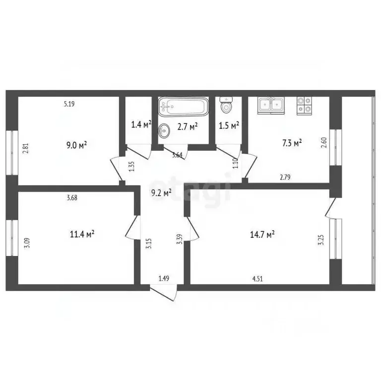 3-к кв. Забайкальский край, Чита ул. Кастринская, 6 (60.0 м) - Фото 2