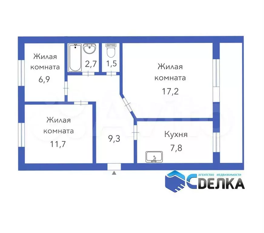 3-к. квартира, 61 м, 1/3 эт. - Фото 1