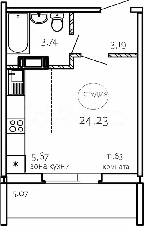 Квартира-студия, 24,2 м, 10/10 эт. - Фото 0