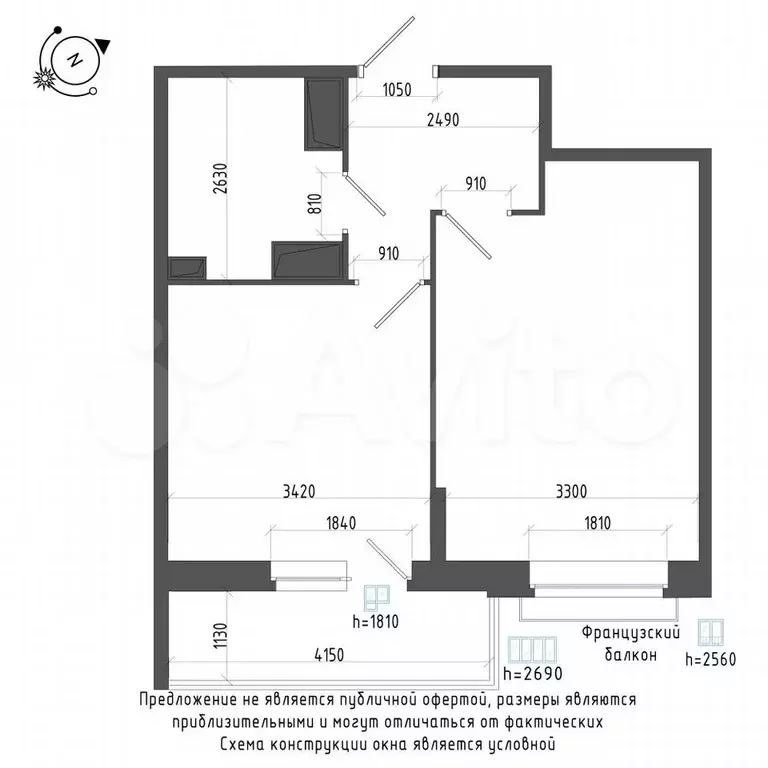 1-к. квартира, 41,8 м, 11/12 эт. - Фото 1