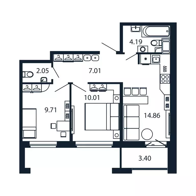 2-комнатная квартира: Новоселье, Центральная улица, 30к2 (47.2 м) - Фото 1