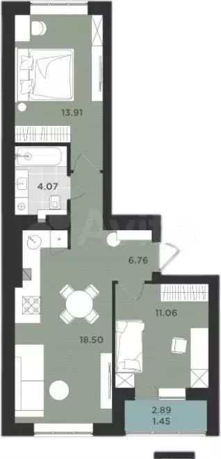 2-к. квартира, 57 м, 6/9 эт. - Фото 1