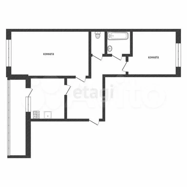 2-к. квартира, 53,9 м, 3/5 эт. - Фото 0