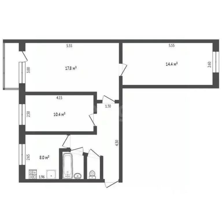 3-к кв. Тюменская область, Тюмень ул. Карла Маркса, 12 (58.4 м) - Фото 2