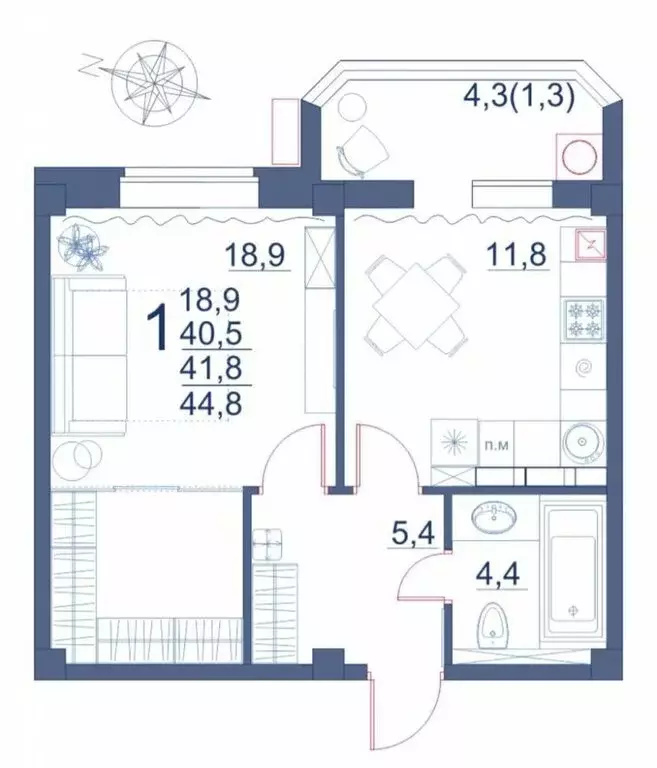 1-комнатная квартира: Ессентуки, улица Шмидта, 100 (44.8 м) - Фото 1