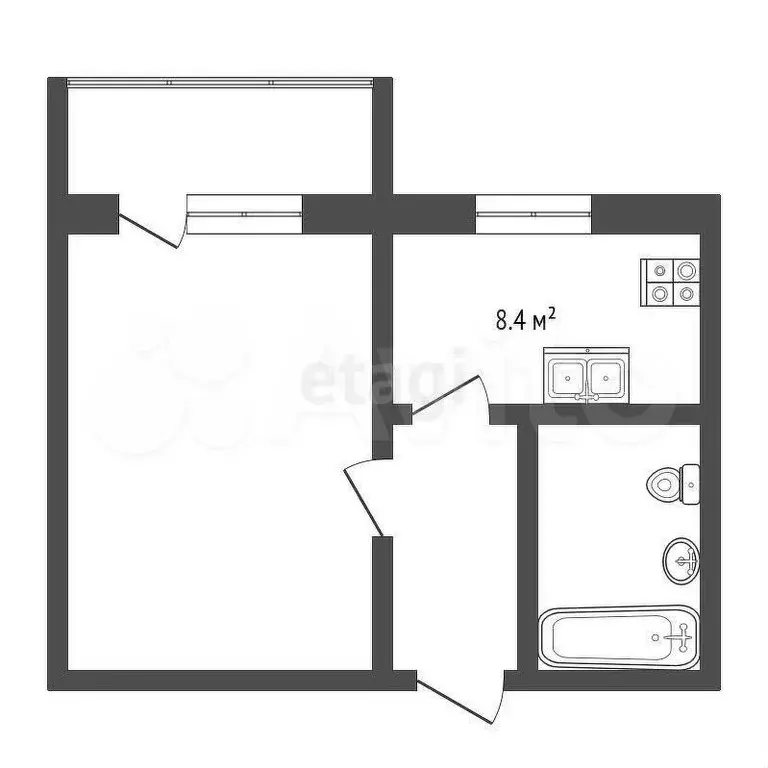 1-к. квартира, 33 м, 5/5 эт. - Фото 0