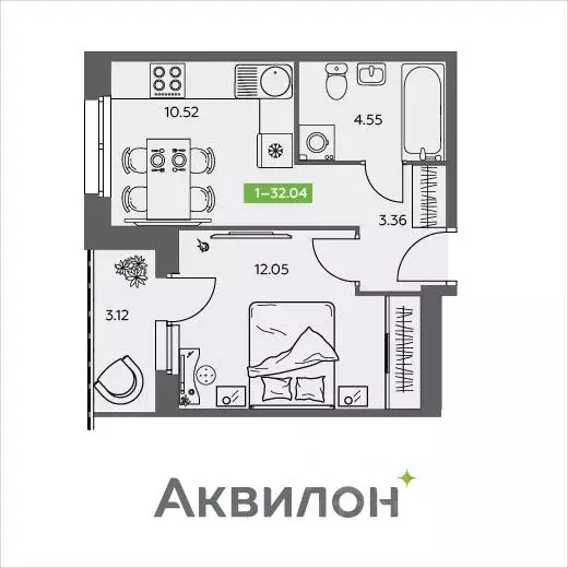 1-к кв. Архангельская область, Северодвинск  (32.04 м) - Фото 0