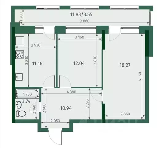 2-к кв. Татарстан, Казань Бухарская ул., 32к2 (60.0 м) - Фото 1