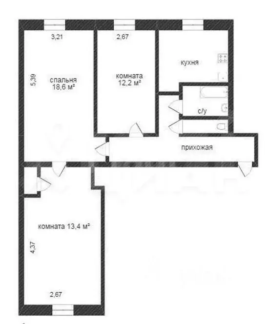 3-к кв. Тверская область, Тверь ул. Вагжанова, 10 (71.2 м) - Фото 1