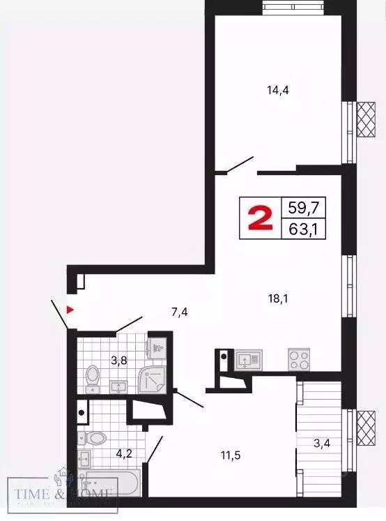 2-к кв. Свердловская область, Екатеринбург ул. Шаумяна, 11 (63.1 м) - Фото 2