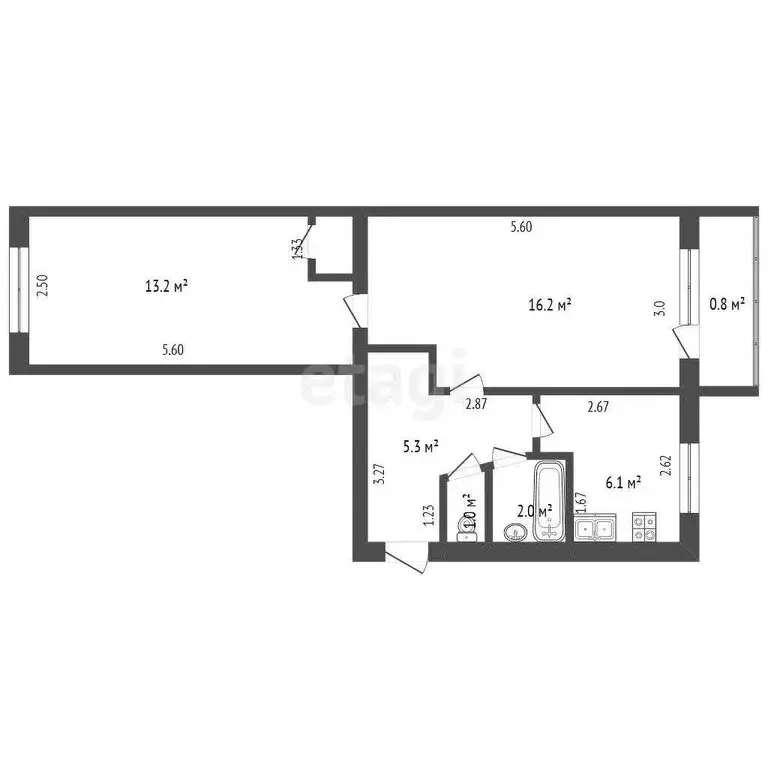 2-комнатная квартира: Стерлитамак, улица Нагуманова, 25В (45.4 м) - Фото 1
