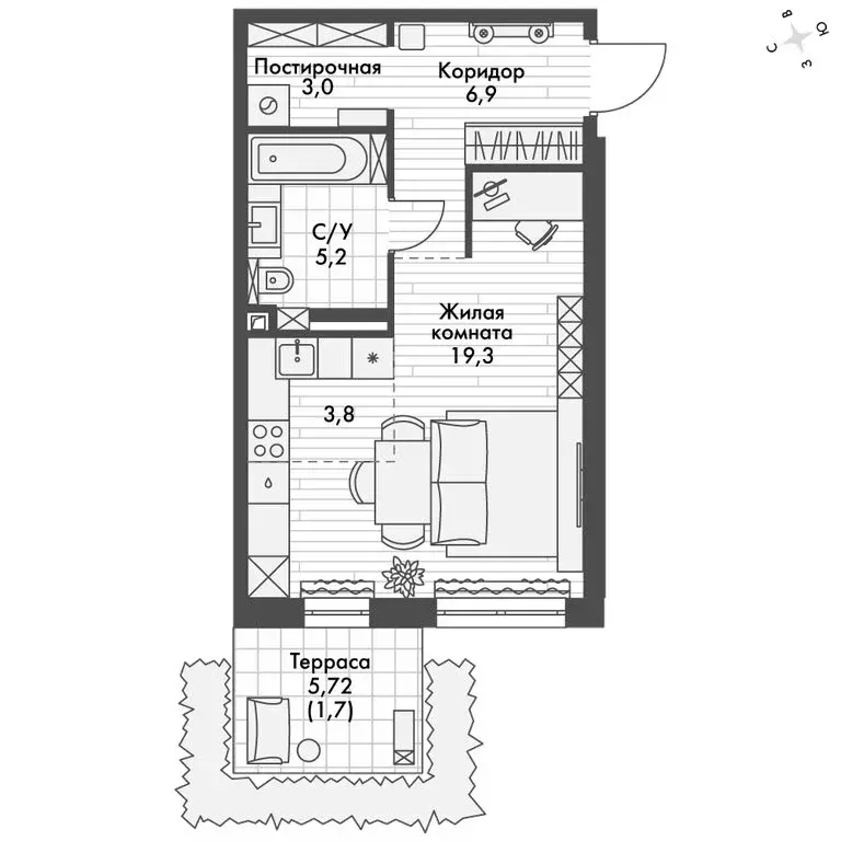 Квартира-студия: Зеленодольский район, Октябрьское сельское поселение, ... - Фото 2
