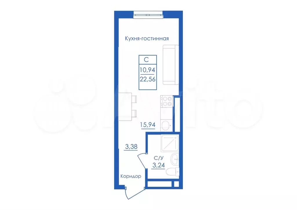 Квартира-студия, 22,6 м, 1/25 эт. - Фото 0