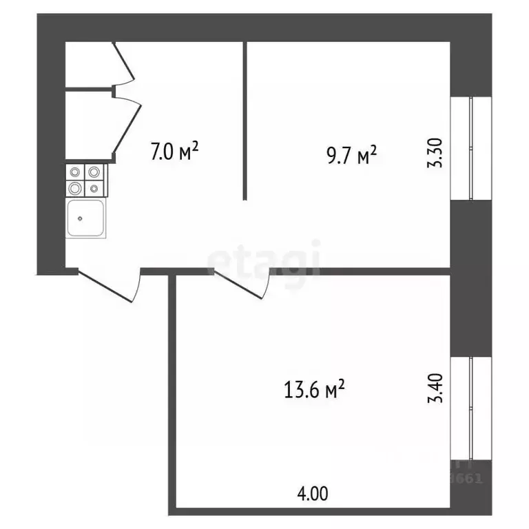 2-к кв. Томская область, Томск ул. Александра Угрюмова, 1/2 (31.4 м) - Фото 2