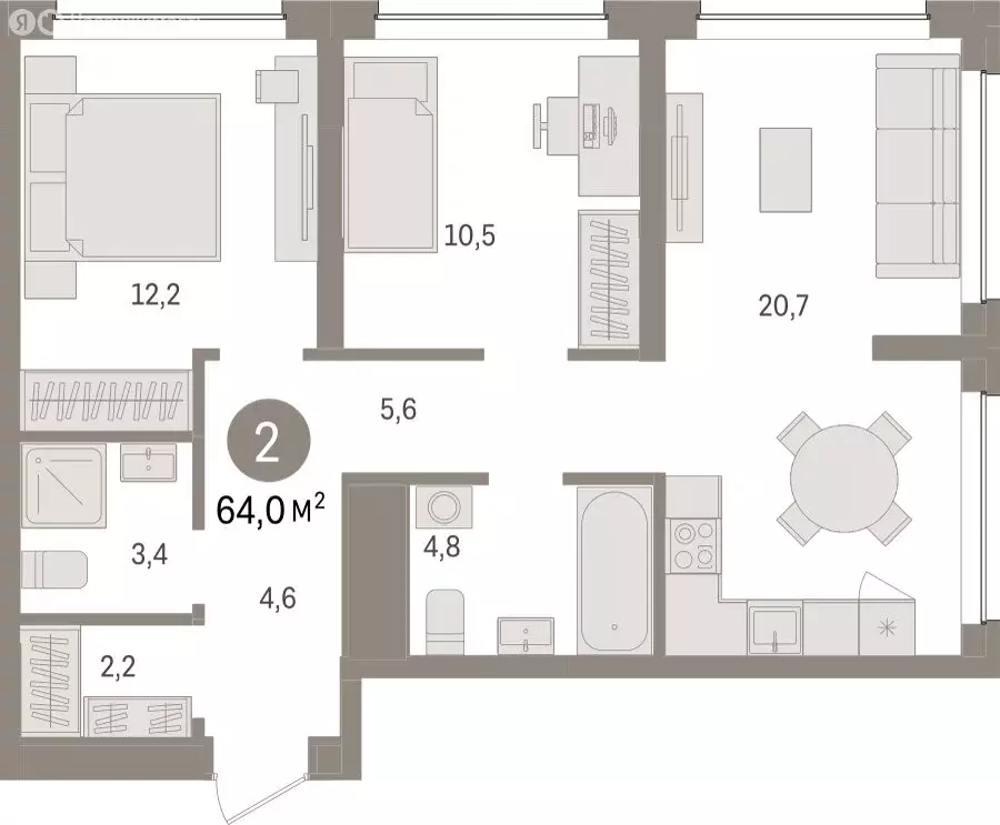 2-комнатная квартира: Тюмень, Урайская улица (63.97 м) - Фото 1