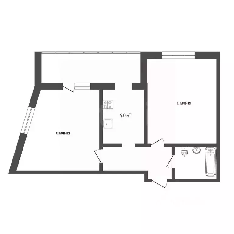 2-к кв. Тюменская область, Тюмень ул. Клары Цеткин, 61к4 (45.0 м) - Фото 1