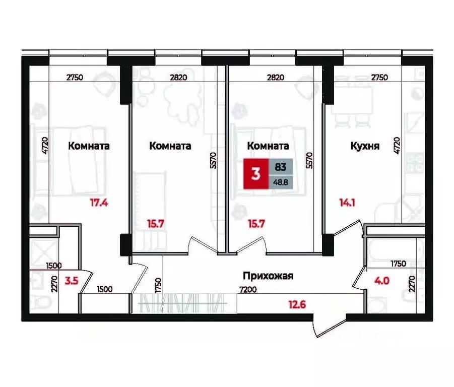 3-к кв. Ставропольский край, Невинномысск Новая ул., 1 (83.0 м) - Фото 1