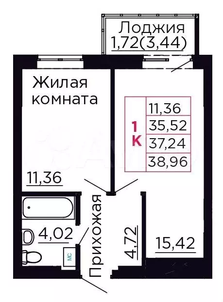 1-к. квартира, 37,2 м, 9/9 эт. - Фото 0