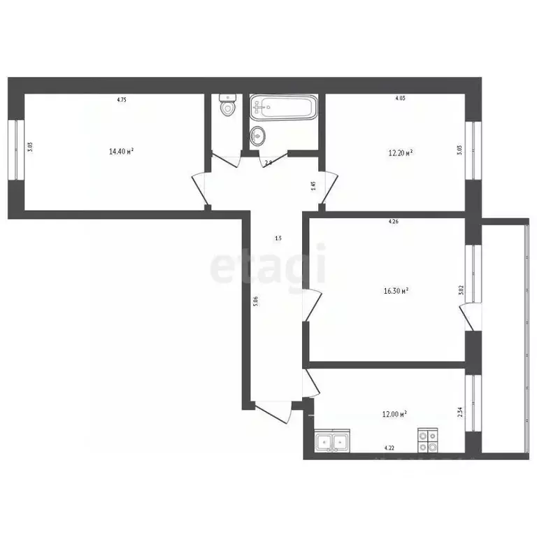 3-к кв. Тюменская область, Тюмень ул. Болотникова, 11 (67.5 м) - Фото 2