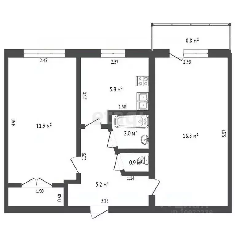 2-к кв. Башкортостан, Стерлитамак ул. Комарова, 14 (43.2 м) - Фото 2