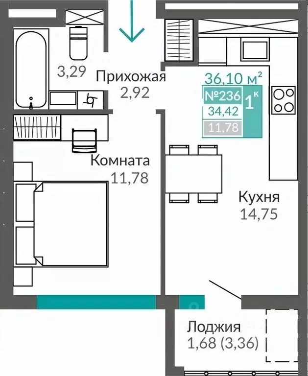 1-к кв. Крым, Симферополь Крымская роза мкр,  (34.42 м) - Фото 0