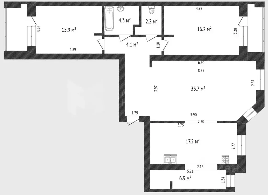 3-к кв. Тюменская область, Тюмень Комсомольская ул., 58 (103.0 м) - Фото 1