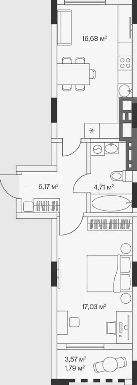 1-к. квартира, 46,4 м, 6/7 эт. - Фото 1