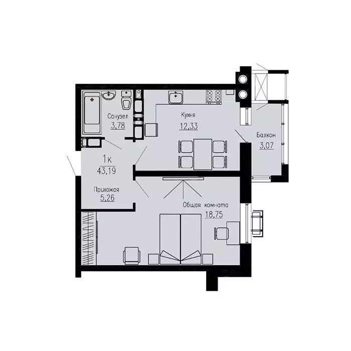 1-к кв. Ставропольский край, Пятигорск Скачки мкр,  (43.19 м) - Фото 1