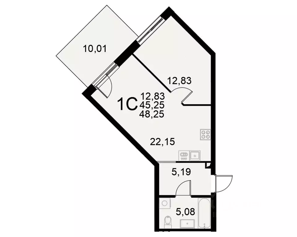 1-к кв. Тульская область, Тула Хлебная пл. (45.25 м) - Фото 0