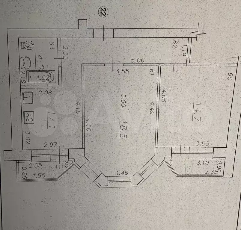 2-к. квартира, 54,5 м, 7/9 эт. - Фото 0