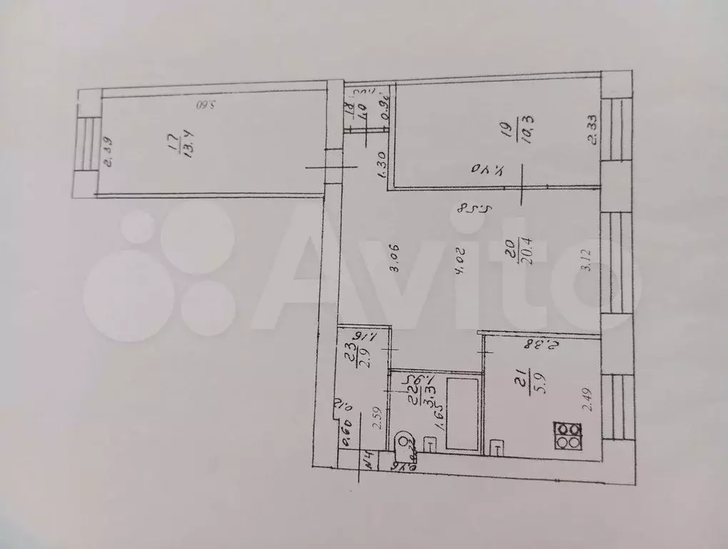 3-к. квартира, 56,4 м, 1/5 эт. - Фото 0
