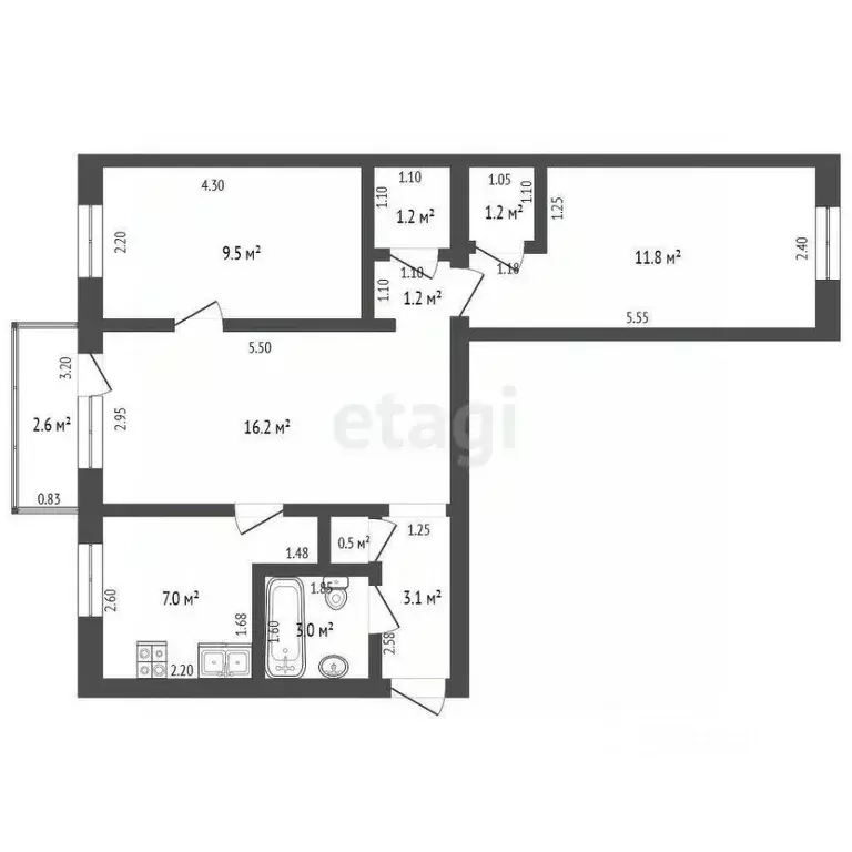 3-к кв. Башкортостан, Стерлитамак ул. Худайбердина, 134 (55.8 м) - Фото 1