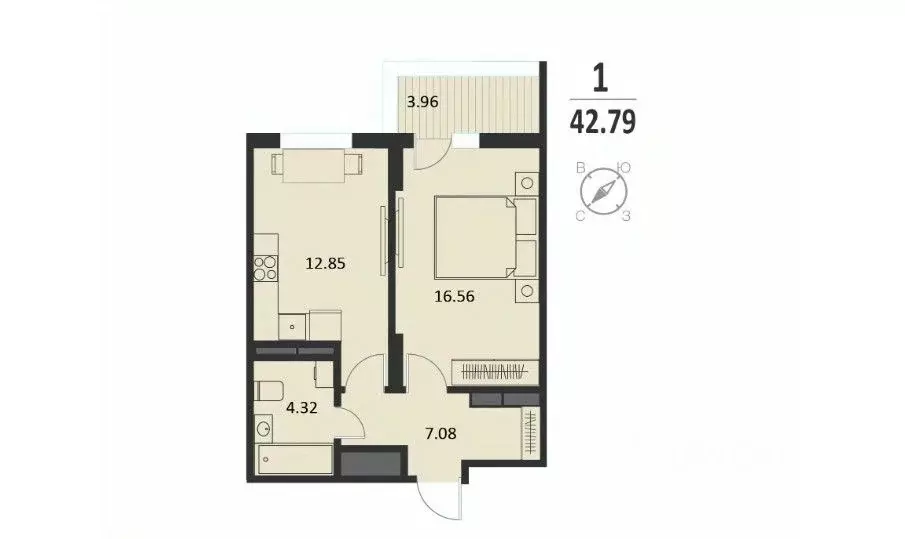 2-к кв. Курская область, Курск Хуторская ул., 39 (42.8 м) - Фото 0