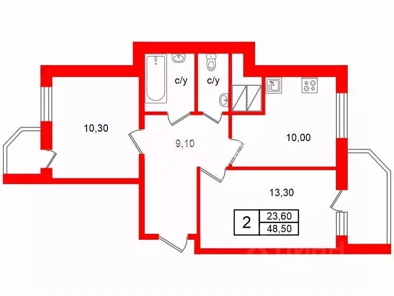 2-к кв. Ленинградская область, Всеволожский район, пос. Бугры бул. ... - Фото 2